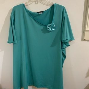 Seafoam Green Asymmetrical Neckline Blouse